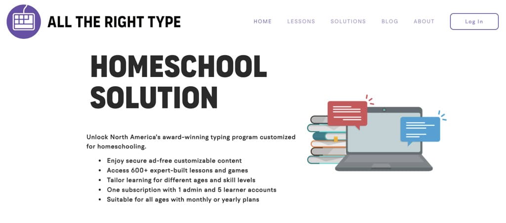 user interface of all the right type-homeschool-typing-program