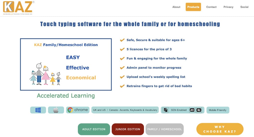 user interface of kaz-family-homeschool-typing-program
