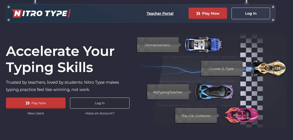 user interface of nitro-type-program-kids
