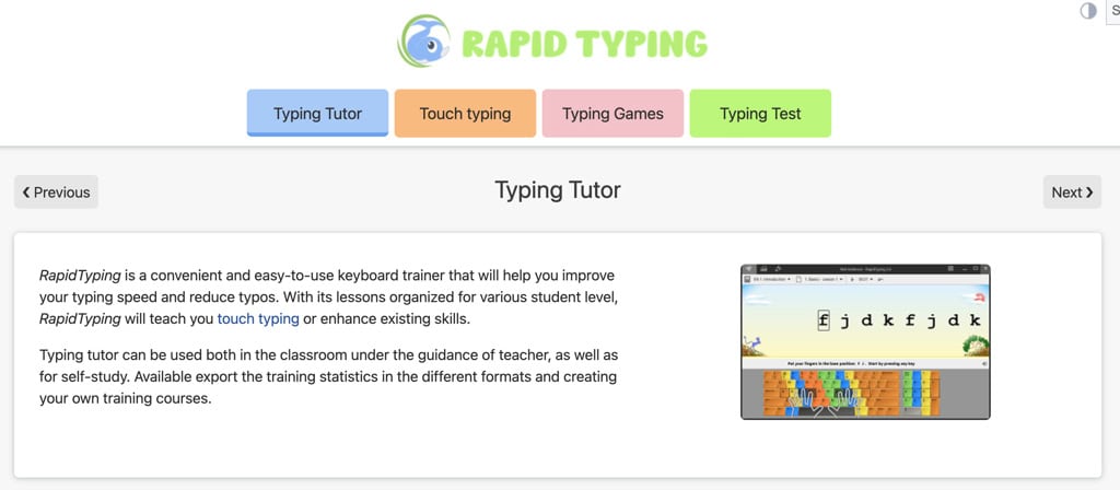 user interface of rapid-typing-program-kids