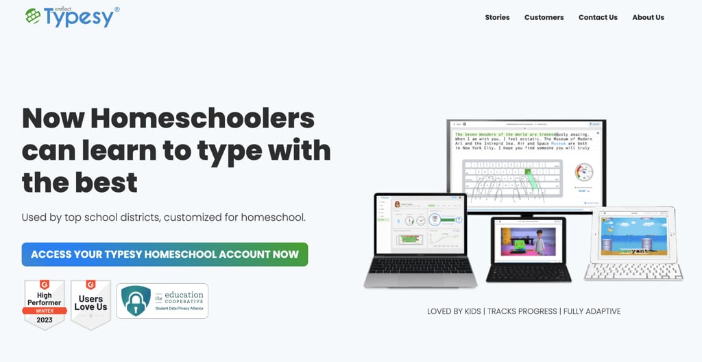 user interface of typesy-homeschool-program-kids