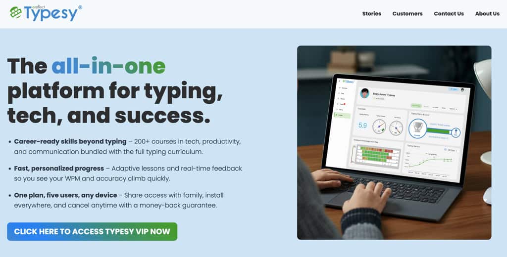 user interface of typesy-individual-program-kids