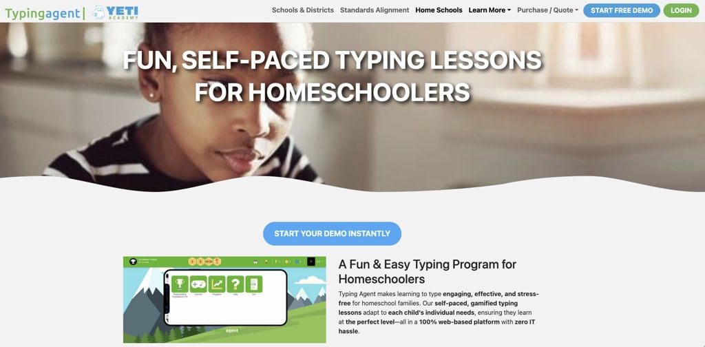 user interface of typing-agent-homeschool-program