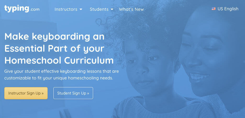 user interface of typing-com-homeschool-edition