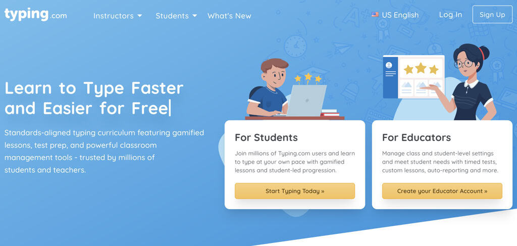user interface of typing-com-program-kids