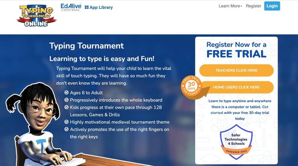 user interface of typing-tournament-program-kids