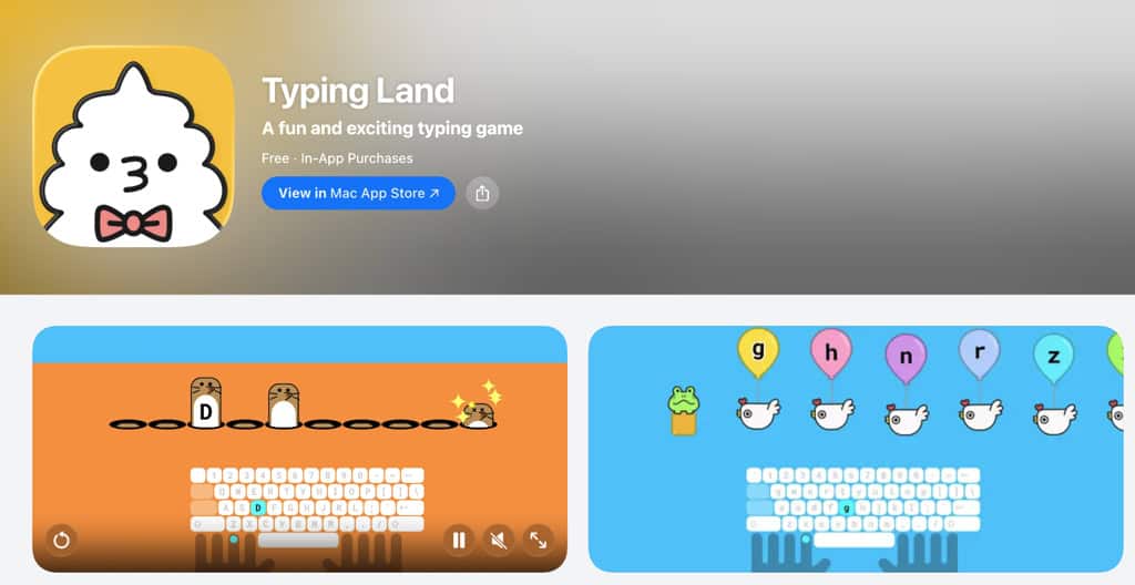 user interface of typingland-program-kids